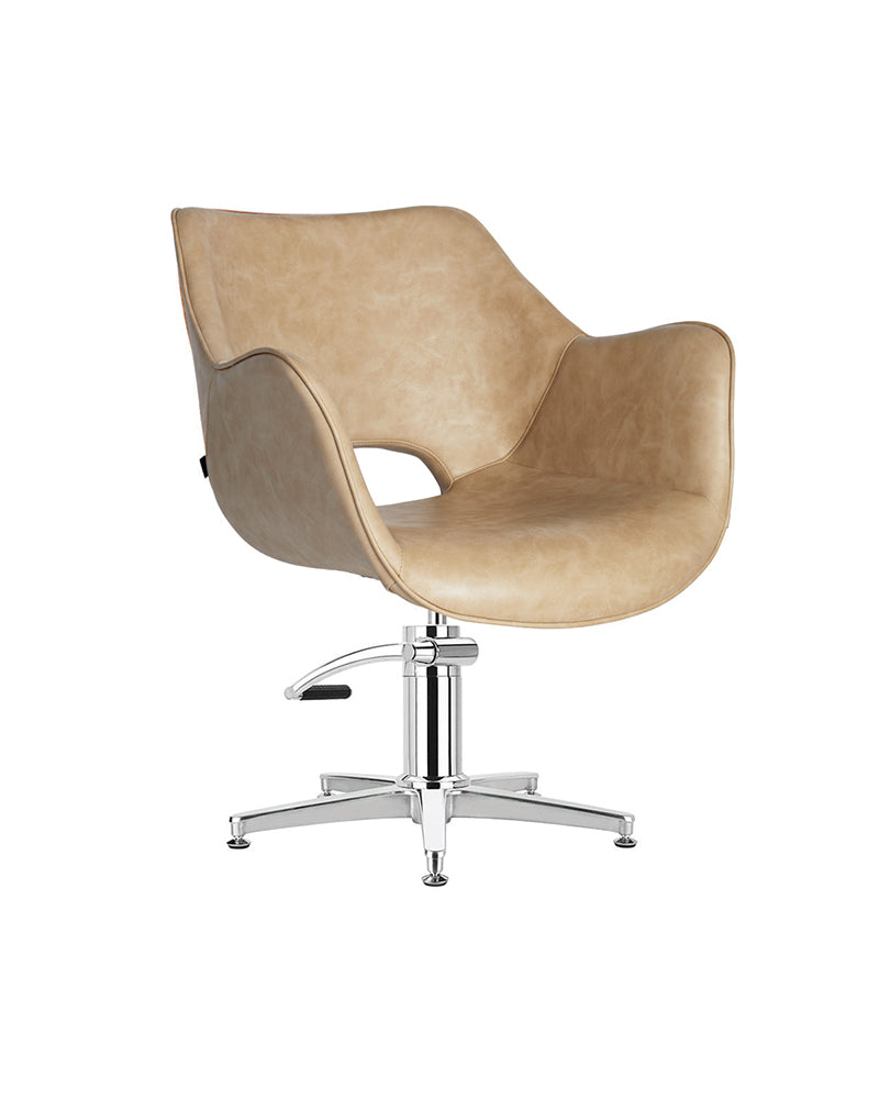 Chloe Sand - Beige hairdressing chair - Chrome cross foot